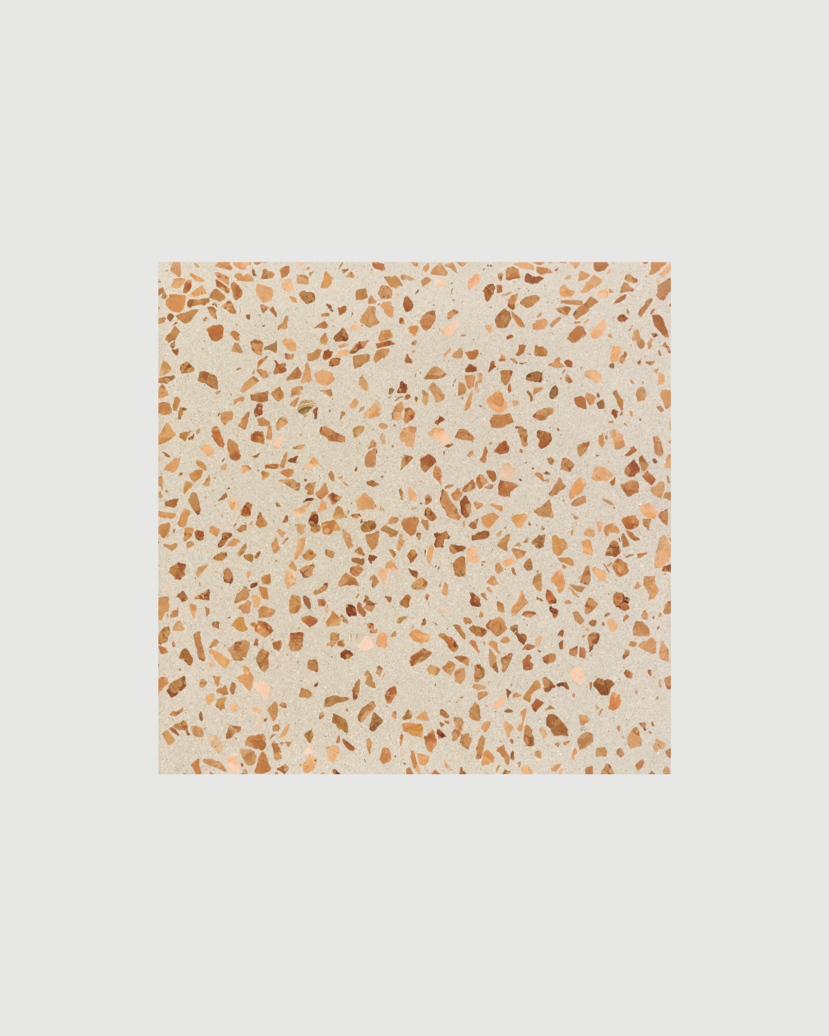 Terrazzo pattern with brown and beige chips on a light gray background